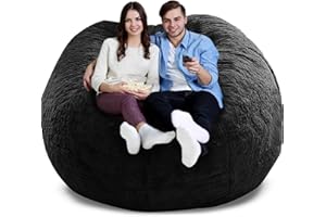 GQZGGXX Bean Bag Chair Cover, Durable Comfortable Chair PV Fur Bean Bag Sofas Faux Fur Sofa Living Room Sofa Bed Large Bean Bag Chairs Cover (No Filler,Cover only) 5ft Black