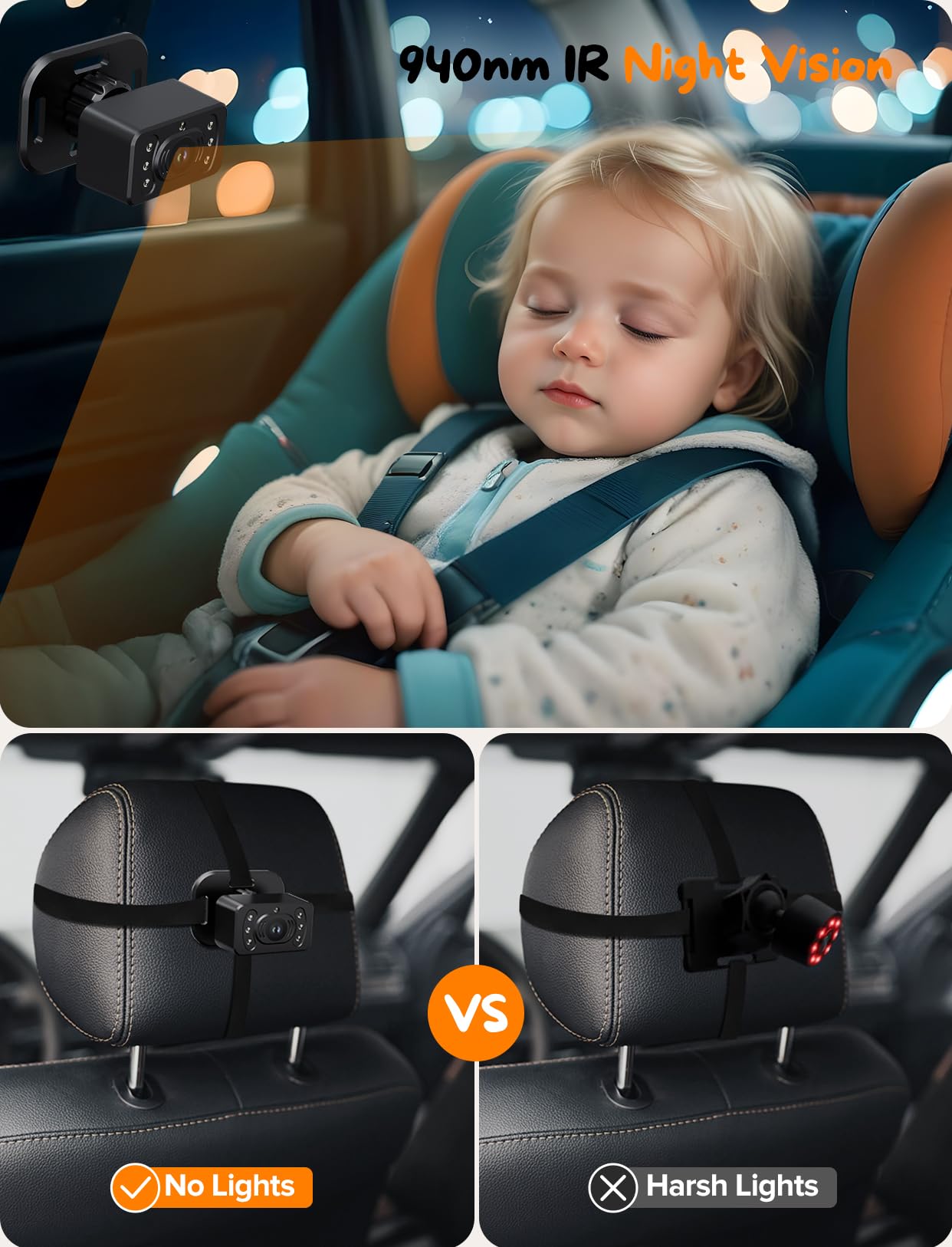 Baby Car Camera for 2 Kids - 7 Inch HD1080P Split Screen Baby Monitor with Dual Backseat Camera 150° Wide View & 360° Rotatable, Night Vision Easy Install, Rear-Facing Baby Car Mirror
