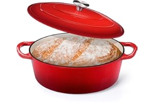 P&P CHEF Dutch Oven Pot with Lid, 5 Quart Oval Enameled Cast Dutch Oven Pot, Non-Stick Pot for Bread Baking, Braising, Cookin