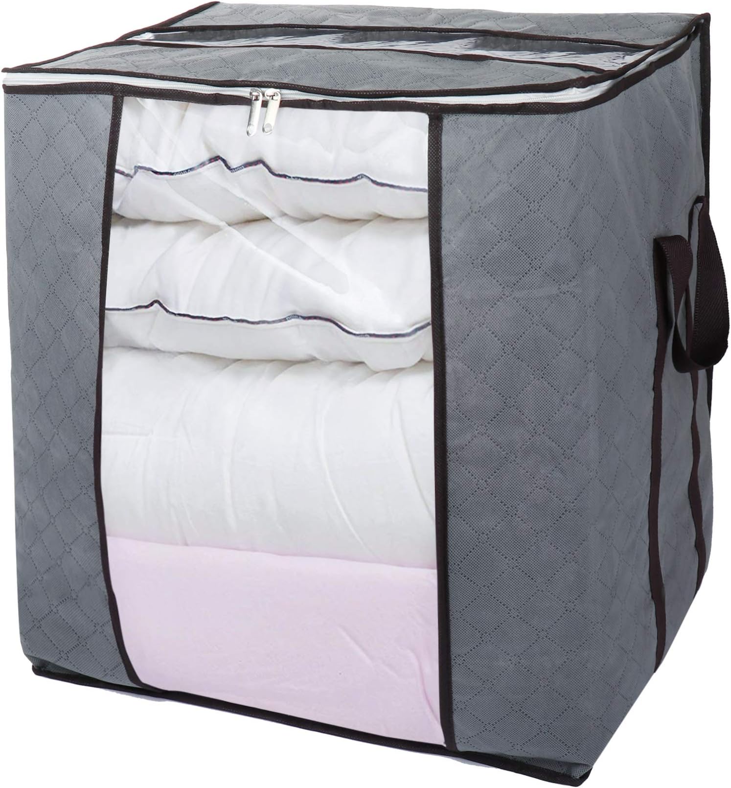 HAYOSNFO Blanket Storage Bag 119L, Large Capacity Organizer for Clothes Comforter Clothing Pillows, Foldable Container for Closet Storage with 2 Large Clear Windows and Reinforced Handles