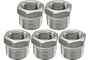 Beduan Stainless Steel Reducer Hex Bushing 3/4" Male NPT to 1/2" Female NPT Reducing Cast Pipe Adapter Fitting for Air Water Gas Fuel(Pack of 5)