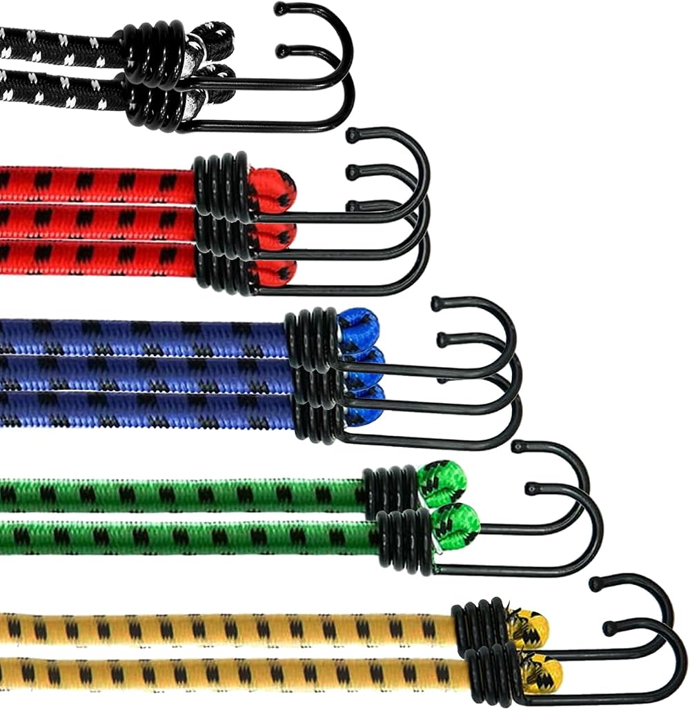 ANSIO Bungee Cords with Hooks Assorted Pack 12 Elastic Straps 16-40in
