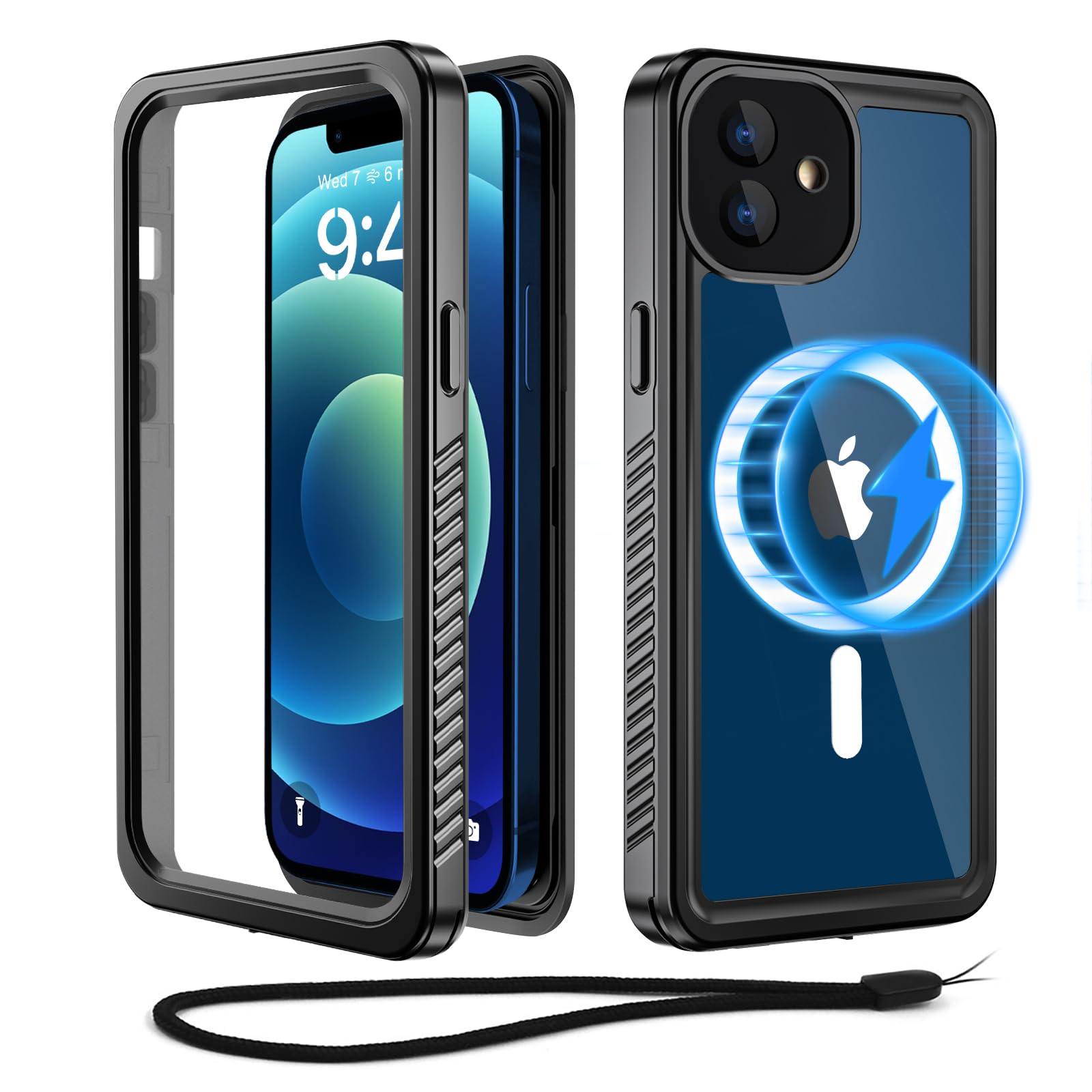 Beeasy for iPhone 12 Waterproof Case MagSafe Magnetic Shockproof Dustproof Cover, 360 Full Body Protective Built-in Screen Protector Unbreakable Heavy Duty Hard Case for iPhone 12 6.1 ”Black