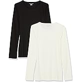 Amazon Essentials Women's Slim-Fit Long Sleeve Rib Knit Crew Neck Top (Available in Plus Size), Pack of 2