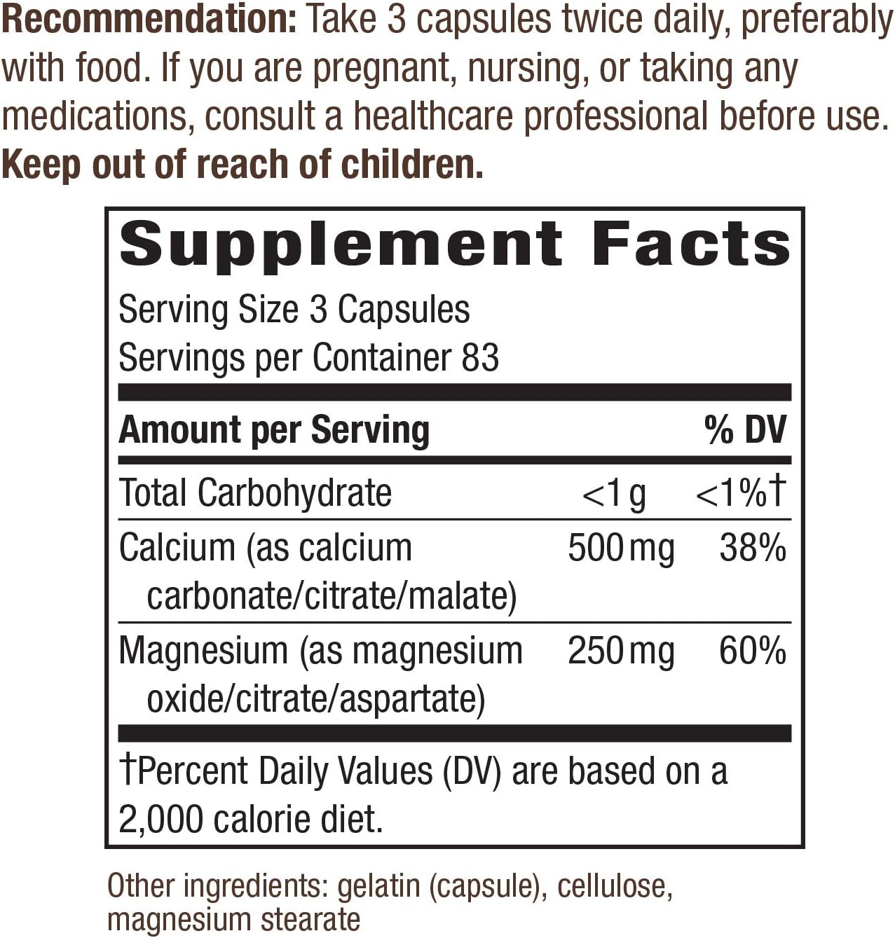 Nature's Way Calcium & Magnesium Mineral Complex, 750 mg per serving, 250 Capsules: Health & Personal Care