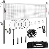 AUEWXNFYH Portable Badminton Set, Heavy-Duty Outdoor Net with 4 Rackets, 3 Shuttlecocks &amp; Boundary Line for Backyard Lawn Beach Family Games