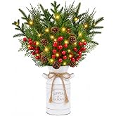 Christmas Table Decor with Metal Pot, Winter Xmas Centerpieces for Tables | Christmas Table Decorations Centerpieces with Norfolk Pine Stems, Christmas Decor for Holiday, Dining Room, Kitchen, Table