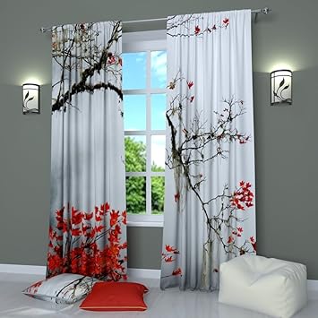 Black And White Curtains Window Panels Print Asian Japanese