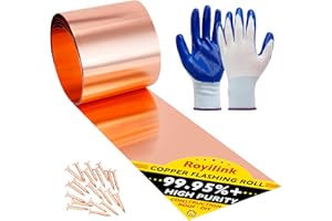 Royilink Copper Flashing 28 Gauge (0.012'/0.3mm) Thickness, 4in x 10ft, ASTM B152 99.95%+ Pure Copper Roll for DIY & Contractor