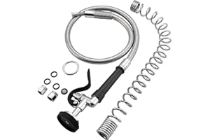 HWM Commercial Sink Sprayer Valve with 44” Flexible Stainless Steel Pre Rinse Hose & Overhead Spring Replacement Kit for Commercial Kitchen Sink Faucets