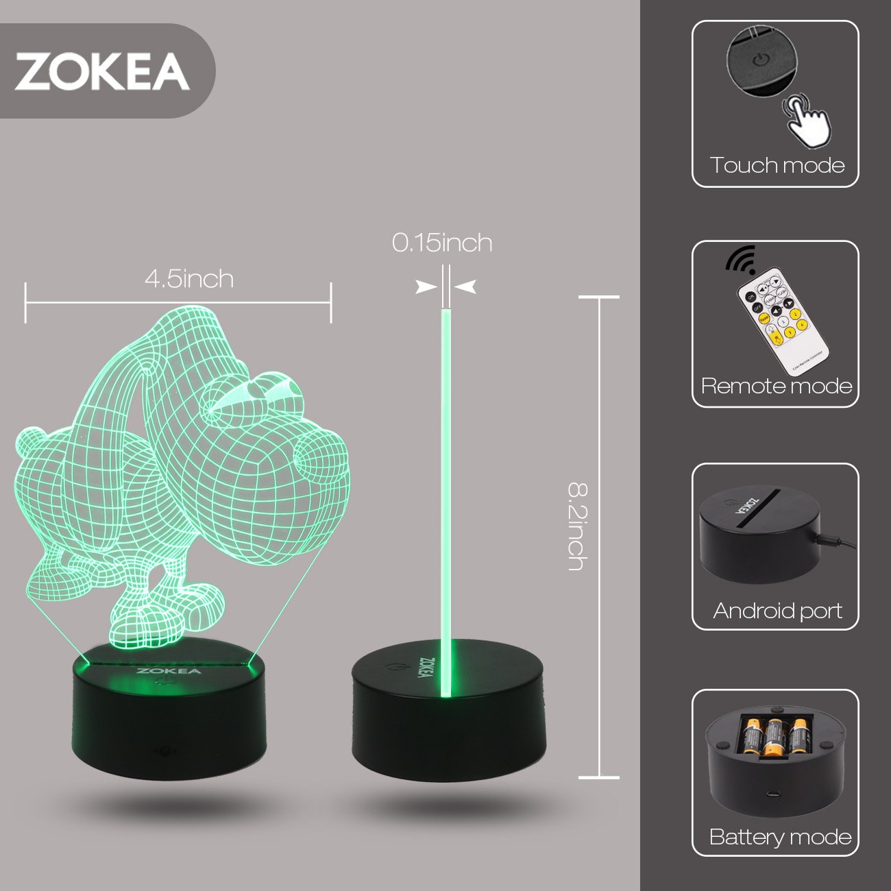 Night Light 3D lamp 7 Colors Changing Nightlight with Smart Touch & Remote Control 3D Night Light for Kids or as Gifts for Women Kids Girls Boys (Cute Dog)