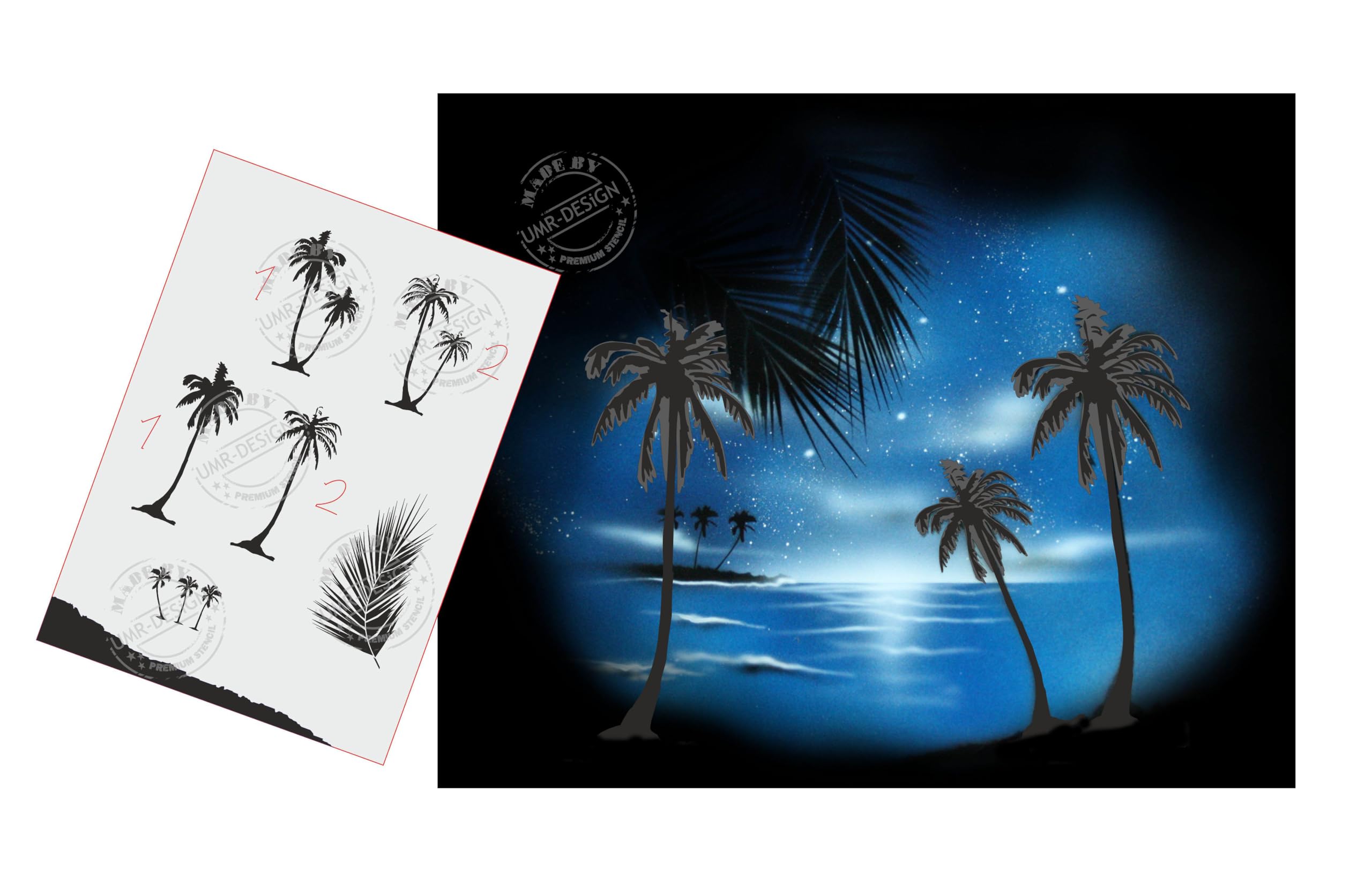 UMR-Design AS-036 Palm Airbrushstencil Step by Step Size M