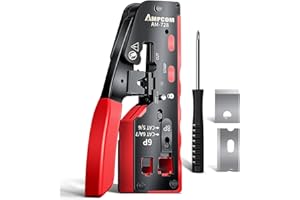 AMPCOM Pass Through RJ45 Crimp Tool, All-in-one Ethernet Crimper, Crimping for STP UTP RJ45/ RJ11 Cat8 Cat7 Cat6A Cat6 Cat5e Cat5 Connectors, AM-728RD