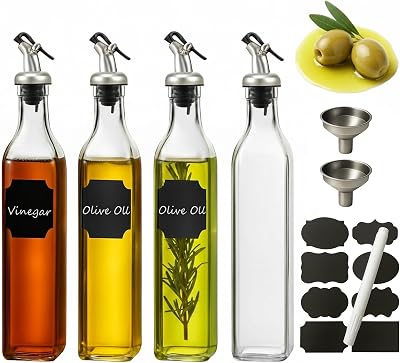 WERTIOO 4 Pack Olive Oil Dispenser Bottles, 500ml Glass Set with Funnels