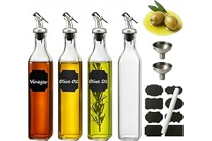 WERTIOO Oil Dispenser Bottle 4 Pack 17 OZ Glass Olive Oil and Vinegar Dispenser Set Oil Container with Funnel & Pen and Tag f