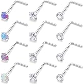 Cisyozi 18G 20G 22G Nose Rings Studs Surgical Steel Nose Stud Set 1.5mm 2mm 2.5mm 3mm Diamond Cubic Zirconia Opal Screw L Shaped Straight Nose Piercing Jewelry for Women Men
