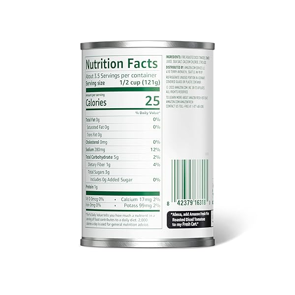 AMAZON FRESH, FIRE ROASTED DICED CANNED TOMATOES, 14.5 OZ (PREVIOUSLY HAPPY BELLY, PACKAGING MAY VARY)