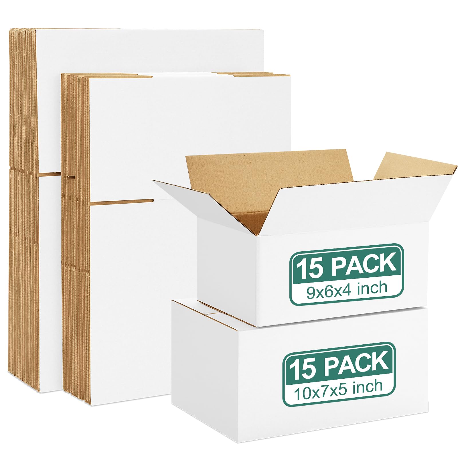 Photo 1 of Eupako 30 Pack Small Shipping Boxes Assorted Sizes, 9x6x4 & 10x7x5, 15 PCS Each, White Corrugated Box Mailers, Cardboard Boxes for Packaging Small Business, Mailing