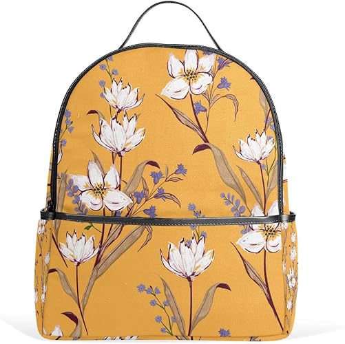 Amazon 旅人 キッズ カバン リュックサック バックパック 子供用 白 花 黄背景 ファッション 小学生 通学 軽量 旅行 旅人 リュックサック