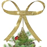 HUTHDAK Large Glitter Gold Bow Christmas Tree Topper,9.4 Inch Metal Tree Topper,Gold Bow Christmas Decorations for Xmas Home Decor Holiday Party Indoor Outdoor Shop Office
