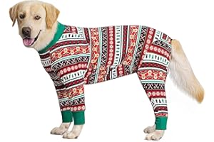 HDKUW Large Dog Recovery Suit, Anti-Shedding Dog Pajamas,After Surgery Dog Onesie, Warm Dog Shirt Coat for Medium Large Dog Green Christmas 32#