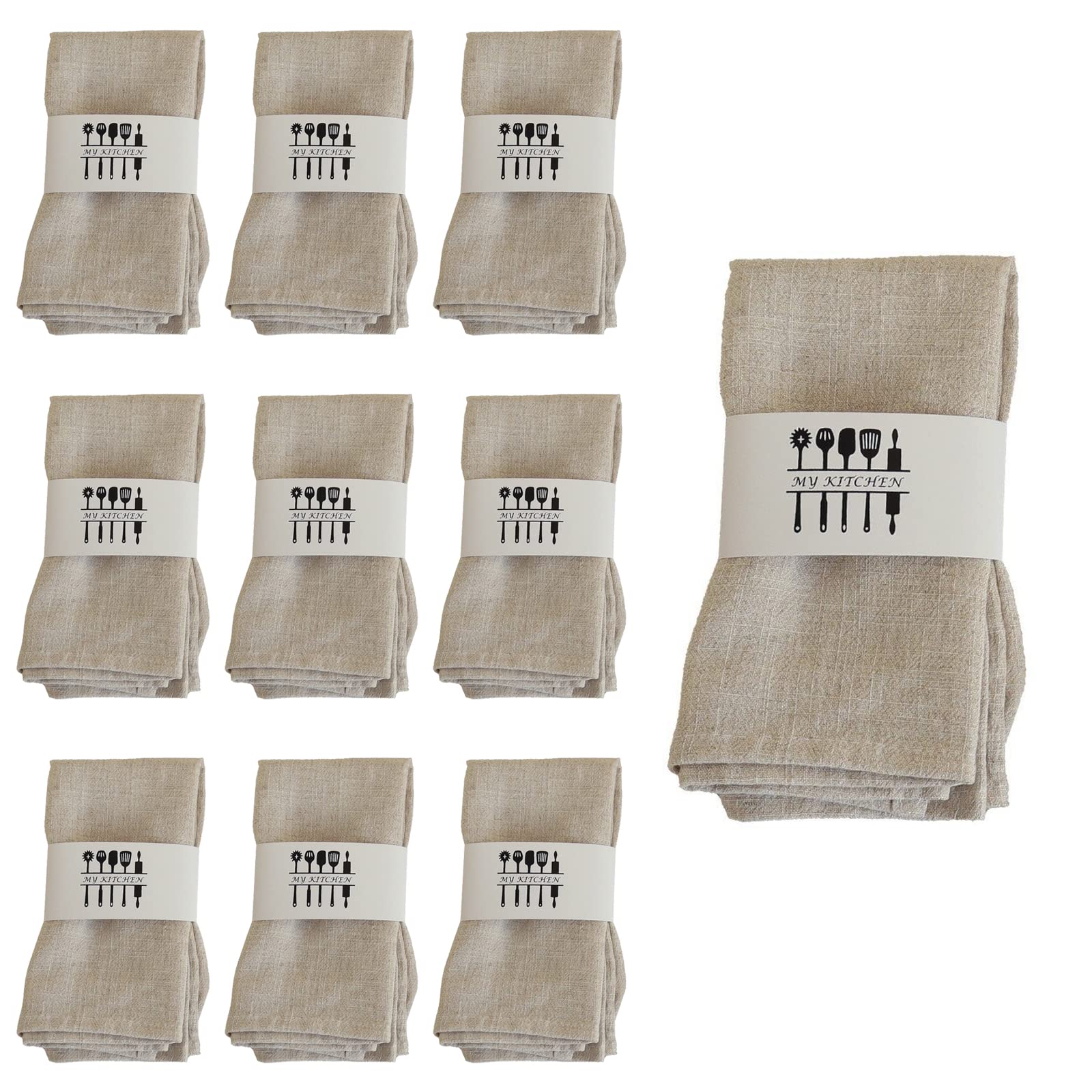 Cloth Napkins,10 Pack Cotton Linen Blended Cloth Napkins, 40×40cm Washable Soft Solid Cotton Linen Napkins, Hotel Quality Dinner Table Napkin Set Ideal for Wedding, Party and Home Use (Beige)