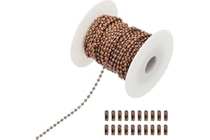 PATIKIL 10m/32.8ft Beaded Ball Chain, 2.4mm Stainless Steel Pull Chain Extension with 20 Pcs Connectors for Tag Chain, Keycha