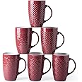 AmorArc Extra Large Coffee Mugs Set of 6, 20oz Ceramic Tall Coffee Mugs with Textured Geometric Patterns for Latte/Tea/Beer/Hot Cocoa, Dishwasher & Microwave Safe, Burgundy