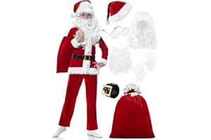 FancyFun Santa Claus Costume for Kids, 9PCS Boys Christmas Suit Kids Santa Costume Outfit Velvet For Boys Christmas Cosplay