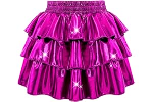 DAXIANG Girls 3 Layer Metallic Skirt with Built-in Shorts Ruffle A Line Skirt for Girls Party Birthday 4-13 Years