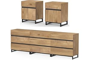 WAMPAT Dresser and Nightstand Set of 3, 94.5 Inches Dresser with 6 Drawers, 2 Nightstand with Drawer and Cabinet for Bedroom, Bedroom Furniture Set, Oak