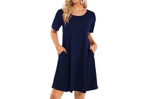 ELESCAT Womens Summer Dresses Beach Casual Loose Tshirt Floral Short Sleeve Flowy Pockets Sundresses