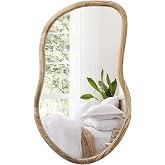 FEUFOAM Irregular Wall Mirror Wood Asymmetrical Mirror Large Bathroom Vanity Mirrors Natural Wood Framed Abstract Mirrors for Wall Living Room Bedroom Decorative