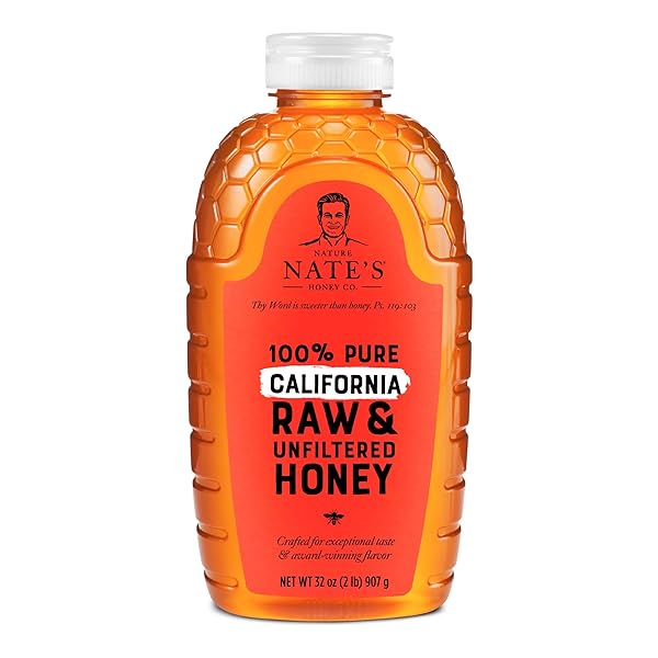NATE’S CALIFORNIA 100% PURE, RAW & UNFILTERED HONEY – 32 OZ. SQUEEZE BOTTLE – ALL-NATURAL SWEETENER
