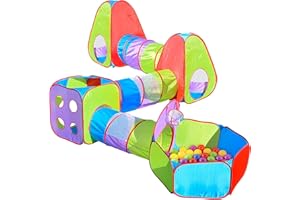 SUNNY DAYS ENTERTAINMENT Hide and Slide 7pc Kids Ball Pit Play Tent and 20 Balls, Toddler Jungle Gym Play Tent Crawl Tunnel Toy for Babies Infant Children, Birthday Gift Girls Boys, Indoor Outdoor Gift, Portable Play Center