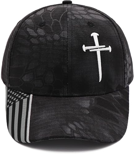 Christian Cross Baseball Cap, Religious Cross Design, Black