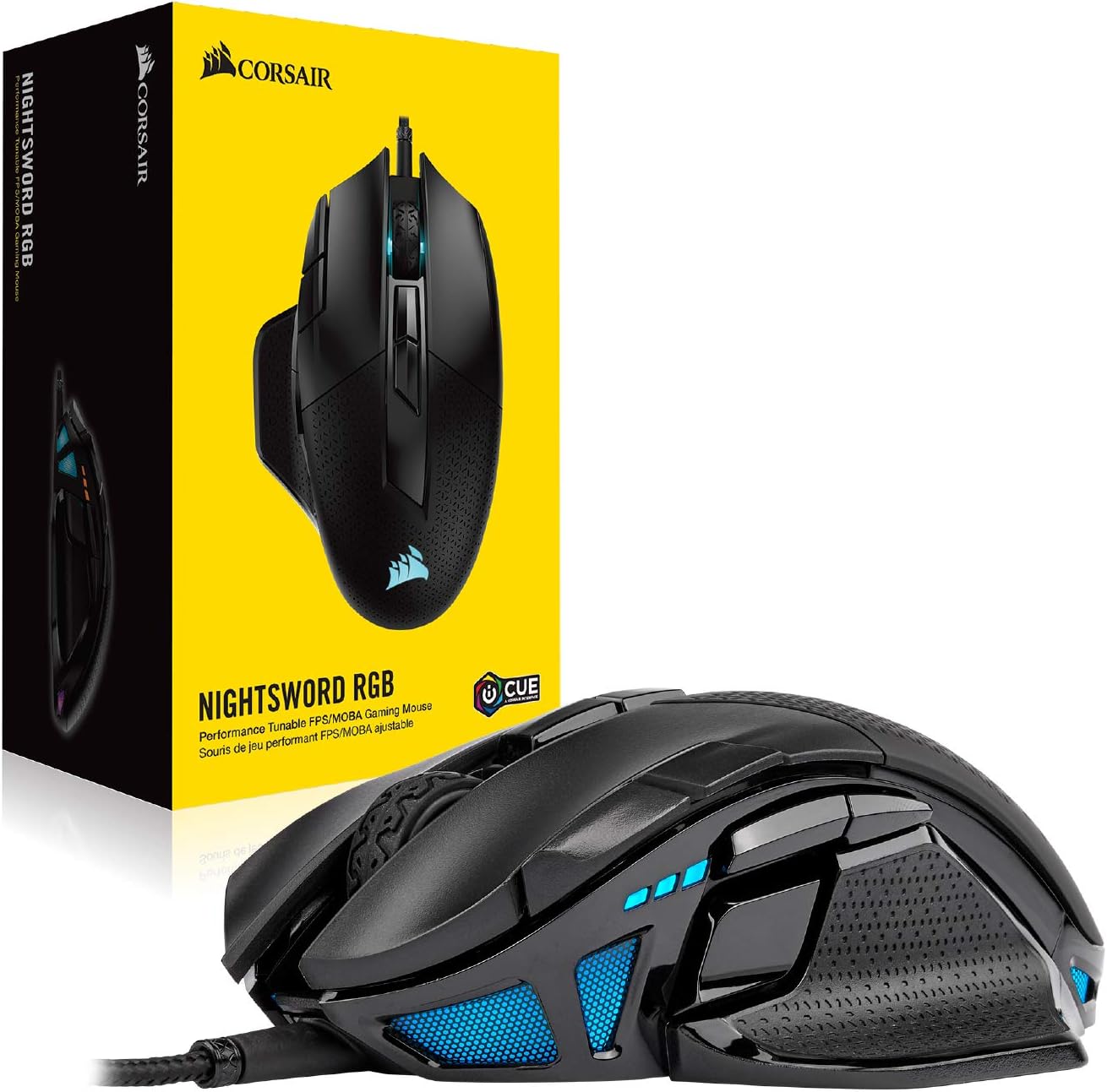 Corsair Nightsword RGB - Comfort Performance Tunable FPS/MOBA Optical Ergonomic Gaming Mouse with Backlit RGB LED, 18000 DPI, Black: Computers & Accessories