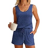 Imily Bela Womens Pajama Sets 2 Piece Sleeveless Summer Pjs Ribbed Knit Tank Top and Shorts Cute Lounge Sleepwear