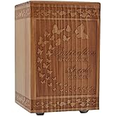 Handmade Wooden Cremation Urn for Ashes with Butterfly Engraving 24 Cubic Inch Pet Human Urns Funeral Memorial Keepsake Casket Box for Adults, Children, Pets (Cats, Dogs)