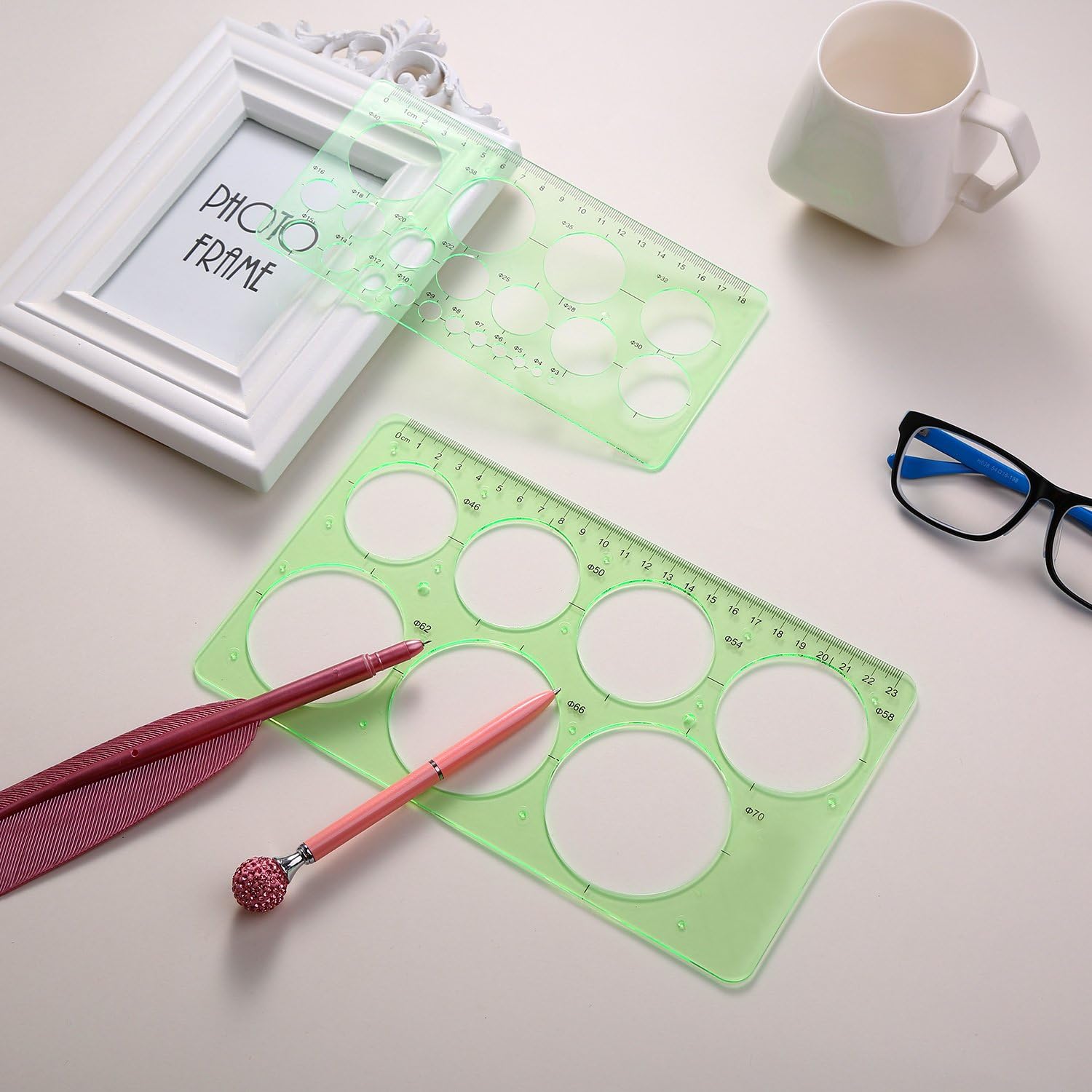 Hestya Circle Template 3 Pieces Plastic Circle and Oval Templates Measuring Templates Rulers Digital Drawing for Office and School Building Formwork Drawings Templates (Clear Green) : Office Products