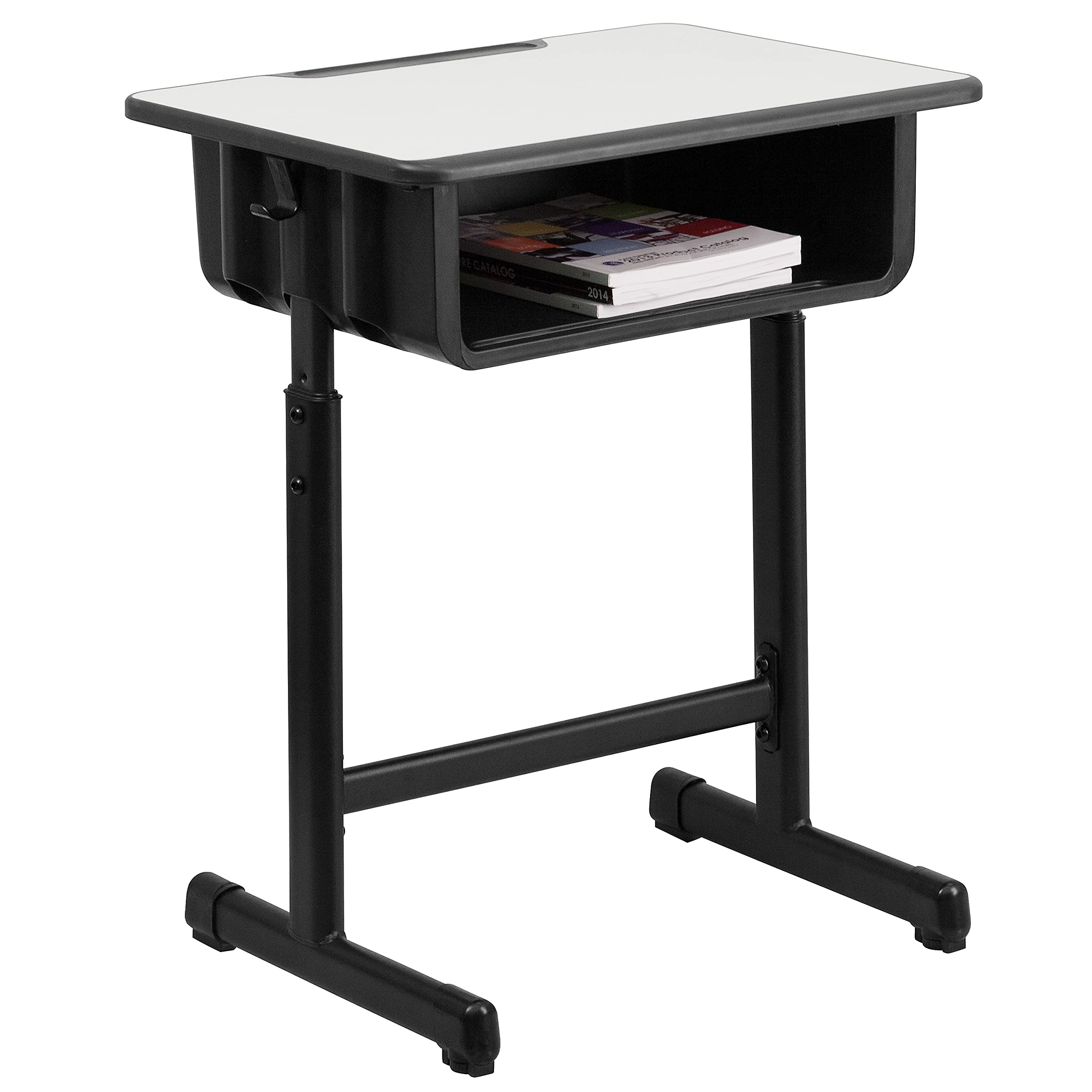 Flash Furniture Student Desk with Grey Top and Adjustable Height Black Pedestal Frame,Black, Natural - YU-YCY-046-GG