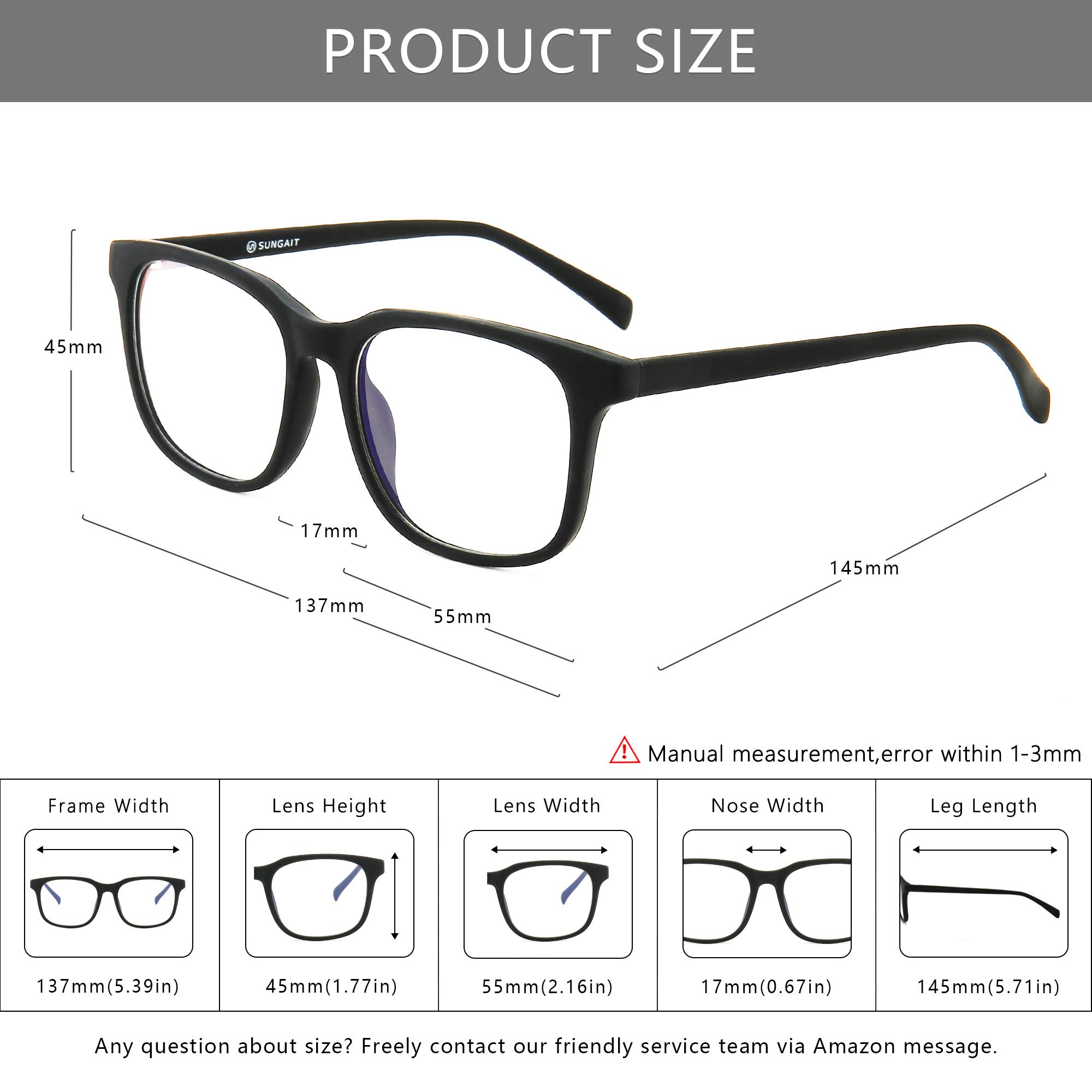 SUNGAIT Occhiali Anti Luce Blu per Gaming PC Mobile TV Riposanti con Filtro UV per Gli Occhi Unisex, Uomo, Donna Cornice Nero 6025