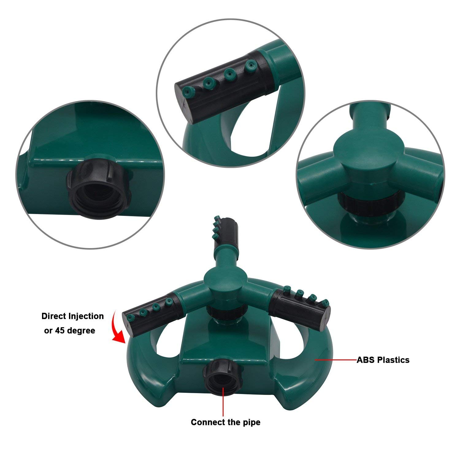 Magicfun Irrigatore Per Giardino，Irrigatore per Prato Automatico 360 Gradi, Sistema Di Irrigazione con 3 Braccia Rotanti，Adatto per Prato, Giardino, Verde e Nero