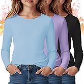 LessonZoo 3 Pack Girl’s Long Sleeve Thermal Shirts Crew Neck Fleece Lined Thermal Underwear Base Layer Tops Casual Undershirt