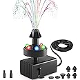 SZMP Bird Bath Fountains, 2024 Upgraded 24-Hours Working Bird Bath Fountain Pump with Light & 7 Nozzle, 16.4Ft Power Cord & Adapter, Adjustable Water Pump for Garden, Fish Tank, Outdoor (Colorful)