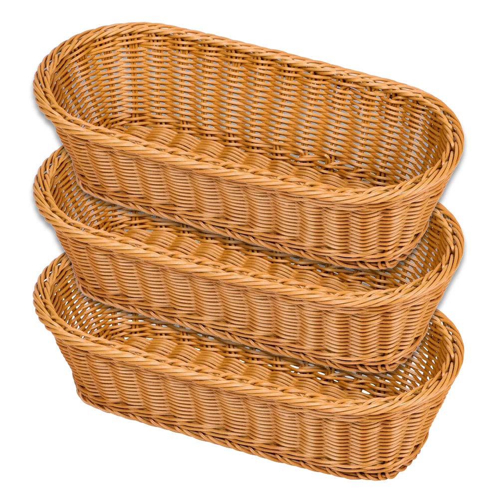 NACTECH14.5" Poly-Wicker Bread Basket Tabletop Food Fruit Vegetables Serving Baskets Restaurant Serving Bread Proofing Basket 3pcs
