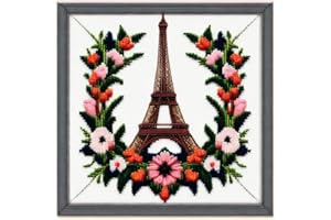 Funxvoot Stamped Cross Stitch Kits Beginners Full Range of Embroidery Starter Kits for Adults Printed Cross Stitching DIY kit (Eiffel Tower Wreath 17.7x17.7 inch)