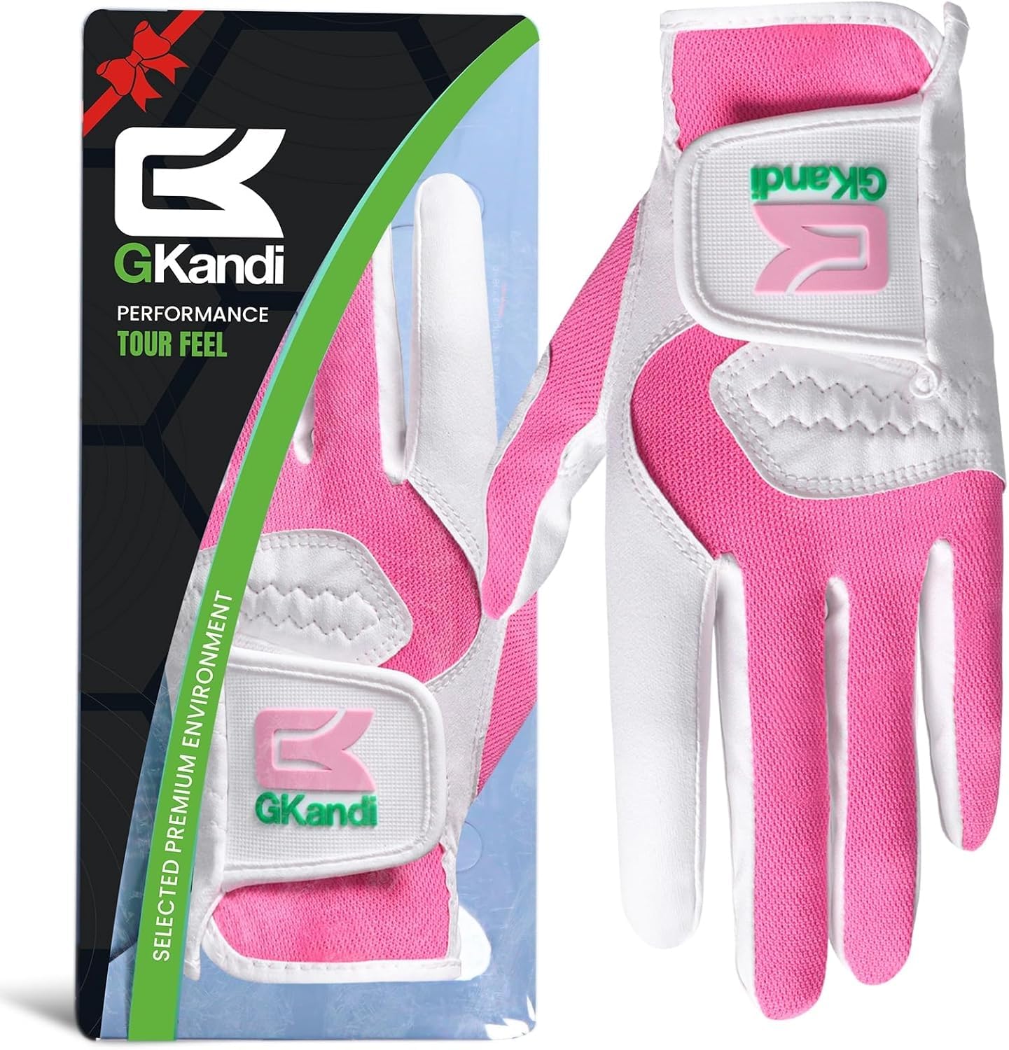 GKandi Golf Gloves Women Left Hand Right Rain Grip Mesh Microfiber Value Pack,Ladies Golf Glove Wet Hot Cool Weathersof All Weather Breathable Fit Small Medium Large (Pink, S-Worn on Left Hand)