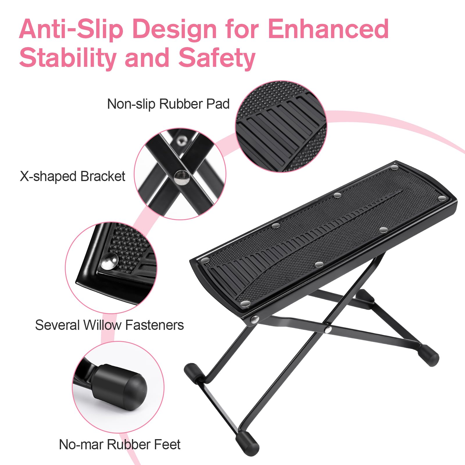 Subay Pedicure Foot Rest, 6 Heights Adjustable Foot Stand for Pedicure, Foldable Non-Slip Pedicure Stand for Easy At Home Pedicures, No More Bending or Stretching Pedicure Stool Tool for Home Foot Spa - Image 3