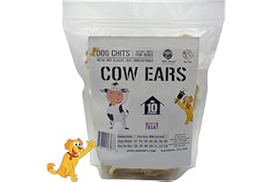 Dog Chits Cow Ears Dog and Puppy Treats - All Natural Grain and Chemical Free Training Chews - High Protein and Low Fat - Supports Dental Health - Made in The USA - 10 Count